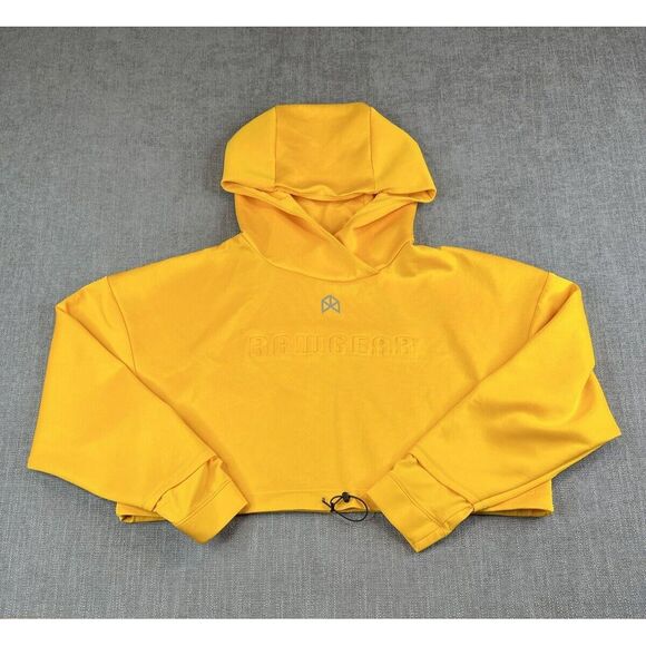 Rawgear Hoodie Womens (S) Yellow Cropped Embossed Performance Pullover - Picture 2 of 7
